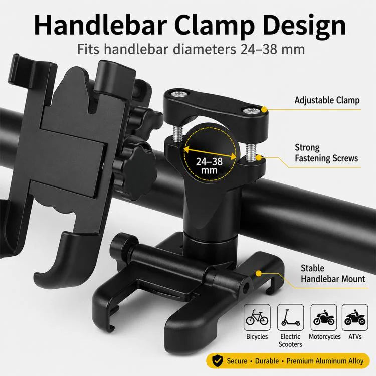 Motorcycle Handlebar Aluminum Alloy Phone Bracket, Suitable for 60-100mm Device(Black)