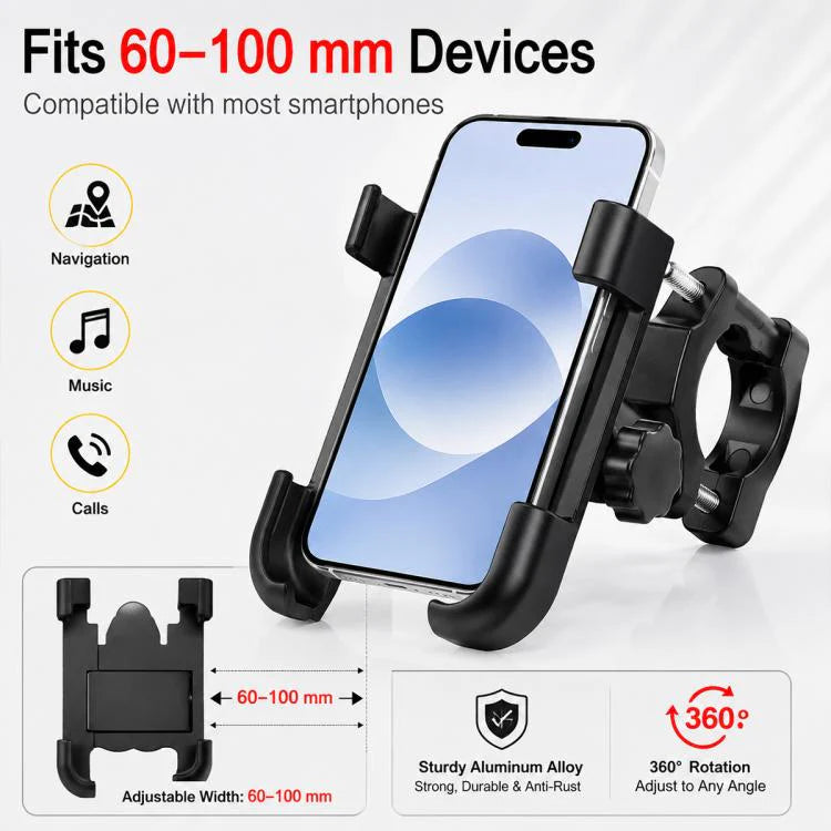 Motorcycle Handlebar Aluminum Alloy Phone Bracket, Suitable for 60-100mm Device(Black)