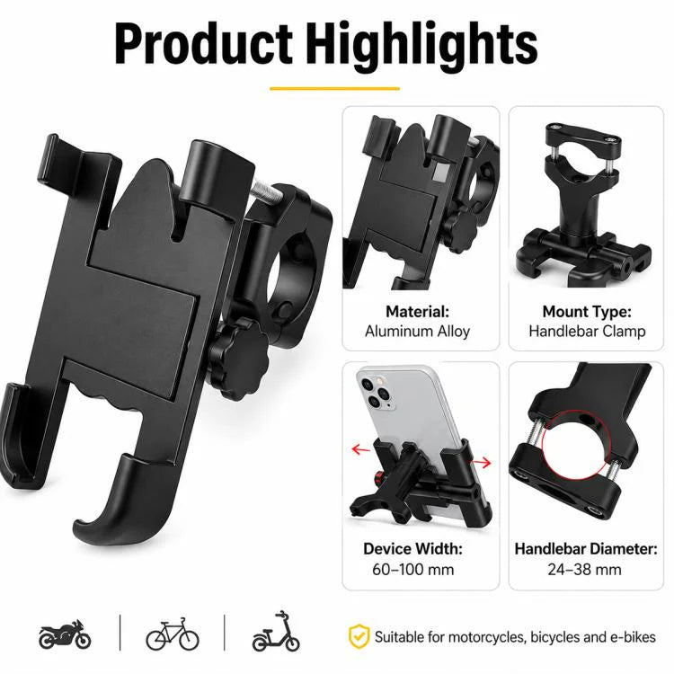 Motorcycle Handlebar Aluminum Alloy Phone Bracket, Suitable for 60-100mm Device(Black)